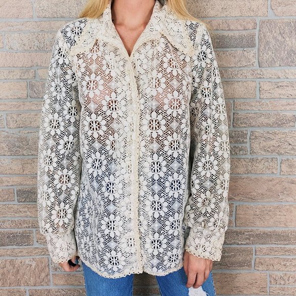 60's Sheer Lace Floral Blouse - Picture 5 of 6